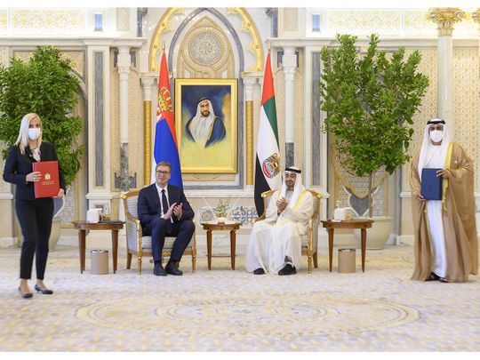 mohamed bin zayed and serbian president witness agreements 