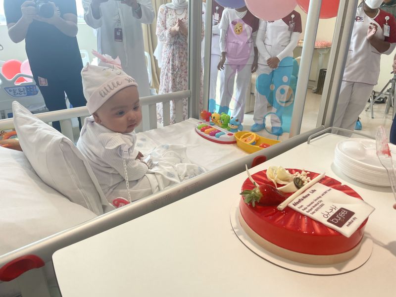 Baby Afeefa during the celebration of successful Bone Marrow Transplant at the hospital-1674891715892