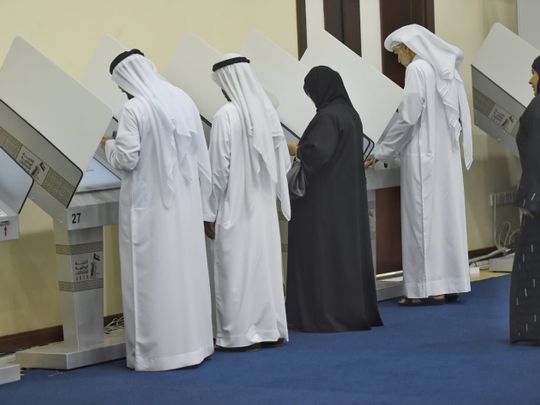 Emiratis cast their vote for Federal National Council (FNC) elections in Sharjah.